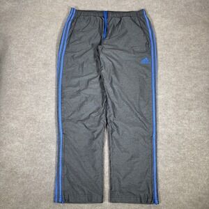 Adidas Track Pants Mens XL Grey Blue Striped Windbreaker Lined Climalite Baggy